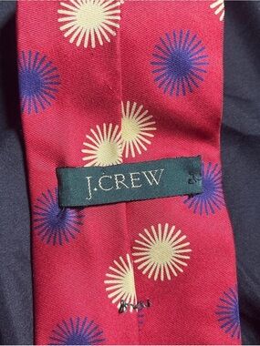 J. Crew Red Silk Tie with Cream and Blue Starburst Motif